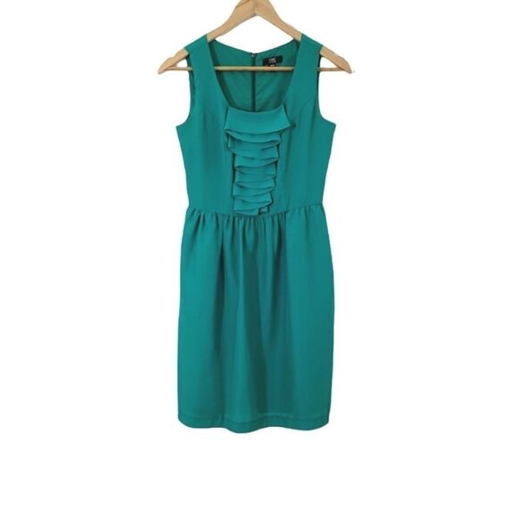 𝅺chic BY JACOB Green Sleeveless Fit-&-Flare Ruffle  Dress Size XS - Picture 4 of 14